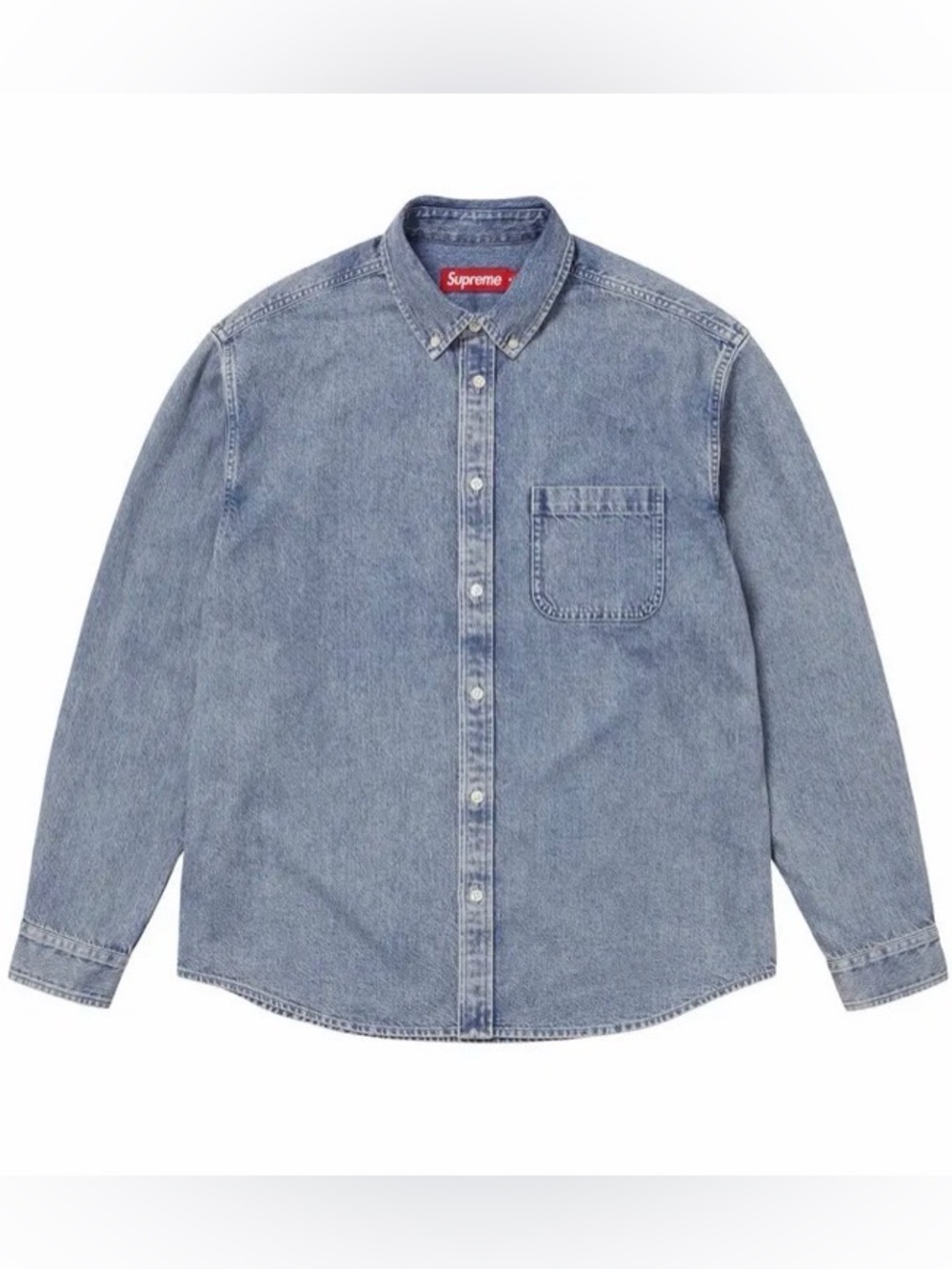 SUPREME Appliqué Denim Shirt Blue XL Cotton Button-Down Long Sleeve Pockets